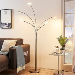 Lindby LED vloerlamp Anea, 179 cm, 5-lamps, nikkelkleurig