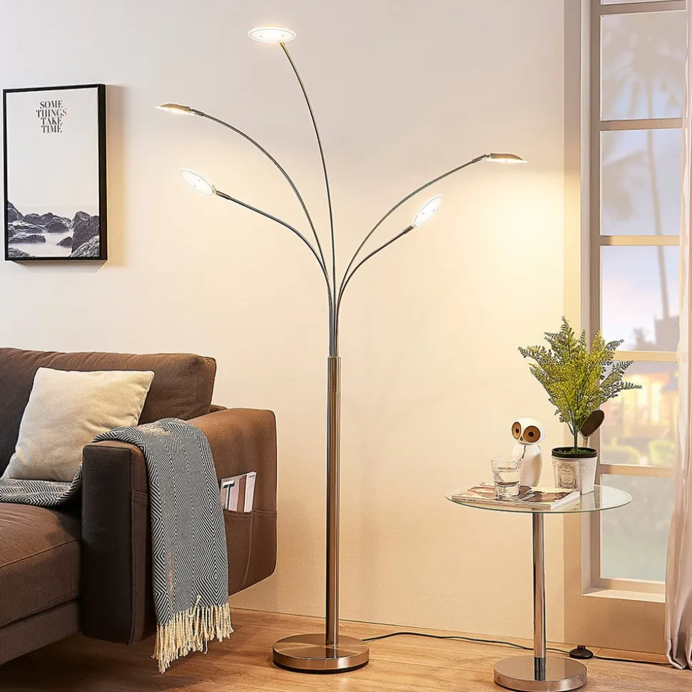 Lindby LED vloerlamp Anea, 179 cm, 5-lamps, nikkelkleurig