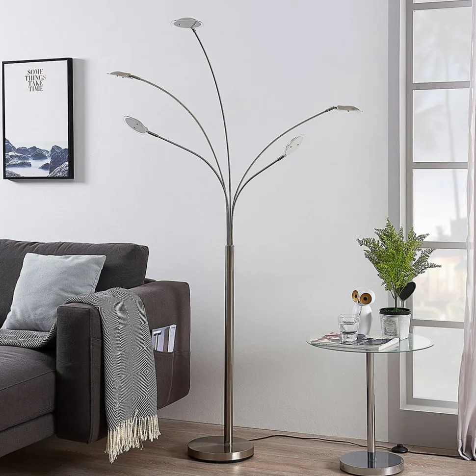 Lindby LED vloerlamp Anea, 179 cm, 5-lamps, nikkelkleurig