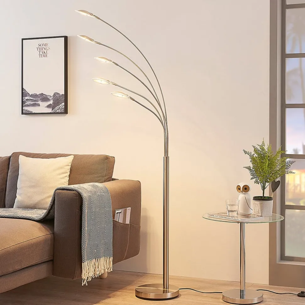 Lindby LED vloerlamp Anea, 179 cm, 5-lamps, nikkelkleurig
