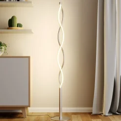 Lindby LED vloerlamp Auron, nikkelkleurig, metaal, touchdimmer