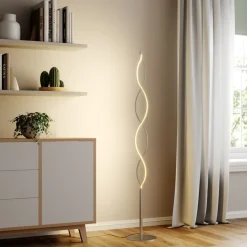 Lindby LED vloerlamp Auron, nikkelkleurig, metaal, touchdimmer