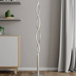 Lindby LED vloerlamp Auron, nikkelkleurig, metaal, touchdimmer