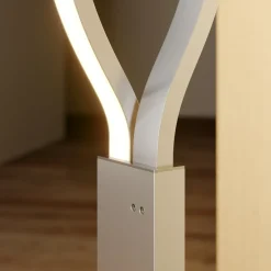 Lindby LED vloerlamp Auron, nikkelkleurig, metaal, touchdimmer