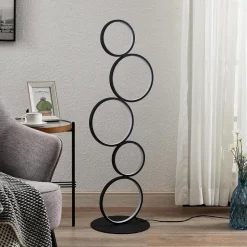 Lindby LED vloerlamp Jacek, zwart, metaal, 110 cm, ringen