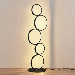 Lindby LED vloerlamp Jacek, zwart, metaal, 110 cm, ringen