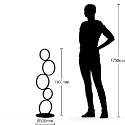 Lindby LED vloerlamp Jacek, zwart, metaal, 110 cm, ringen