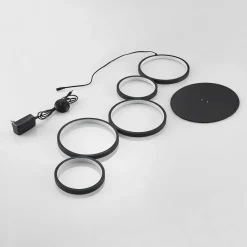 Lindby LED vloerlamp Jacek, zwart, metaal, 110 cm, ringen