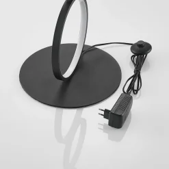 Lindby LED vloerlamp Jacek, zwart, metaal, 110 cm, ringen