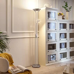 Lindby LED vloerlamp Josefin, nikkel, leeslampje, dimbaar