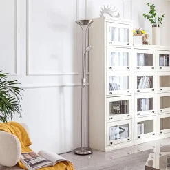 Lindby LED vloerlamp Josefin, nikkel, leeslampje, dimbaar