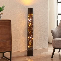 Lindby LED vloerlamp Lengla, zwart/goud, metaal, 104 cm