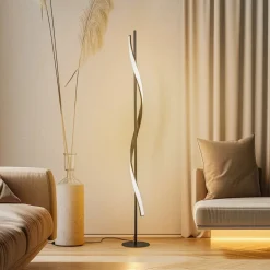 Lindby LED vloerlamp Munja, zwart, metaal, dimbaar