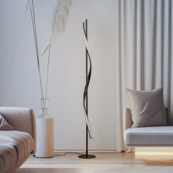 Lindby LED vloerlamp Munja, zwart, metaal, dimbaar