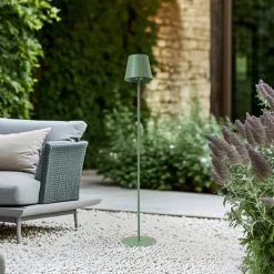 Lindby LED vloerlamp op zonne-energie Hilario, groen, ijzer, oplaadbare