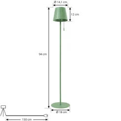 Lindby LED vloerlamp op zonne-energie Hilario, groen, ijzer, oplaadbare