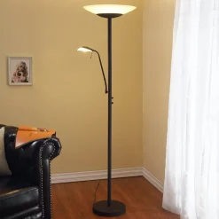 Lindby LED vloerlamp Ragna, leeslampje, zwart, dimbaar