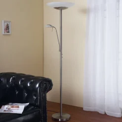Lindby LED vloerlamp Ragna, leeslampje, nikkel, dimbaar