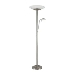 Lindby LED vloerlamp Ragna, leeslampje, nikkel, dimbaar