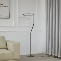 Lindby LED vloerlamp Rayon, zwart, metaal, hoogte 150,3 cm