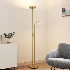 Lindby LED vloerlamp Seppa, rond, messing, metaal, 180cm