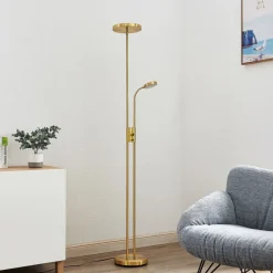 Lindby LED vloerlamp Seppa, rond, messing, metaal, 180cm