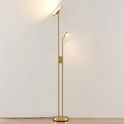 Lindby LED vloerlamp Seppa, rond, messing, metaal, 180cm