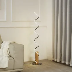 Lindby LED vloerlamp Spiraali, grijs, hout, hoogte 133 cm