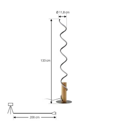 Lindby LED vloerlamp Spiraali, grijs, hout, hoogte 133 cm