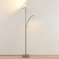 Lindby LED vloerlamp Sumani, hoekig, nikkel, hoogte 180cm