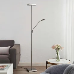 Lindby LED vloerlamp Sumani, hoekig, nikkel, hoogte 180cm