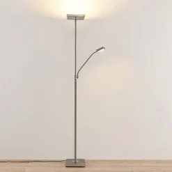 Lindby LED vloerlamp Sumani, hoekig, nikkel, hoogte 180cm