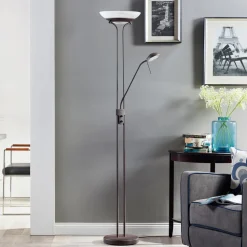 Lindby LED vloerlamp Yveta, roestkleurig, metaal, dimbaar