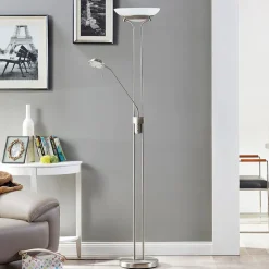 Lindby LED vloerlamp Yveta, nikkelkleurig, metaal, dimbaar