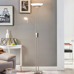 Lindby LED vloerlamp Yveta, nikkelkleurig, metaal, dimbaar