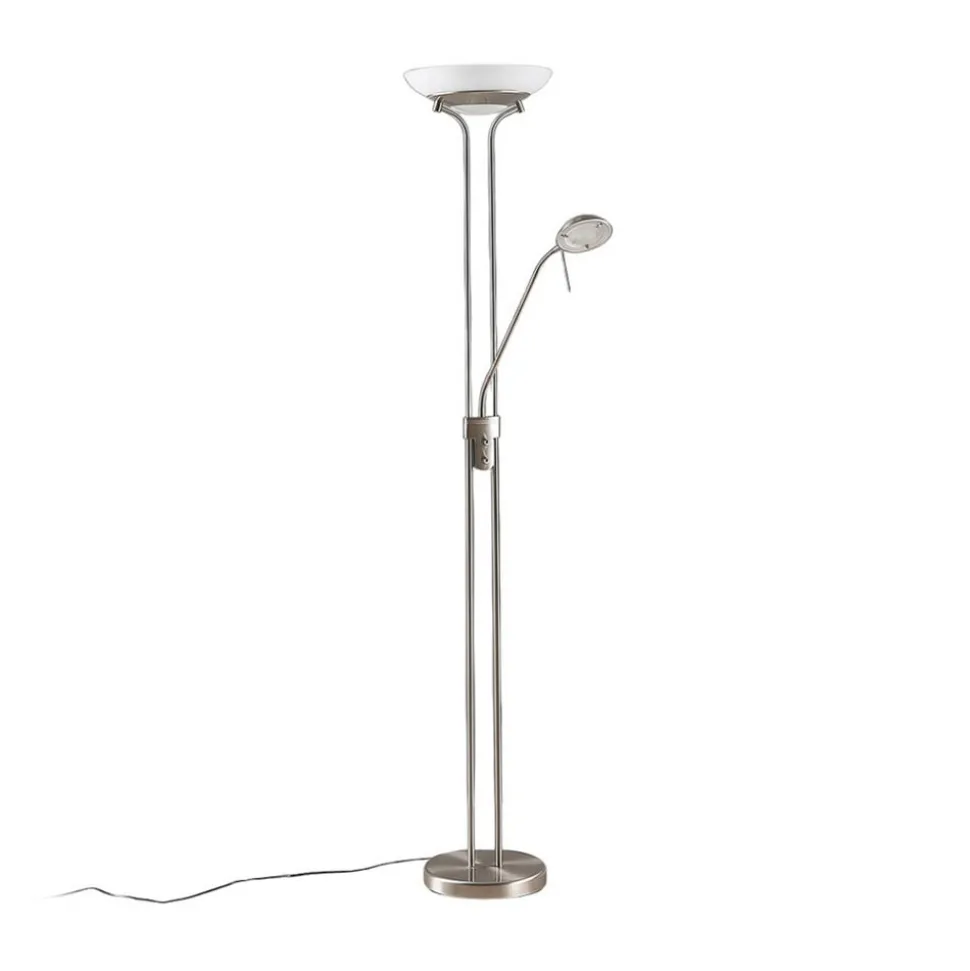 Lindby LED vloerlamp Yveta, nikkelkleurig, metaal, dimbaar