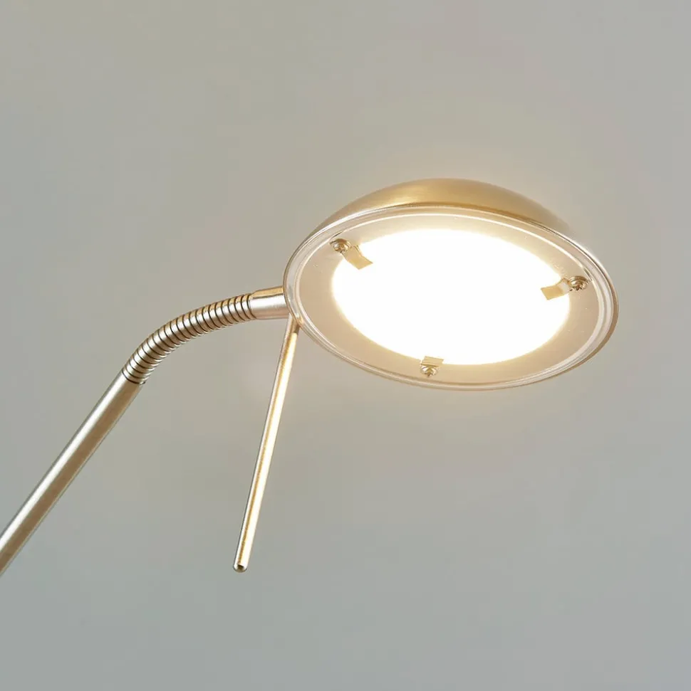 Lindby LED vloerlamp Yveta, nikkelkleurig, metaal, dimbaar