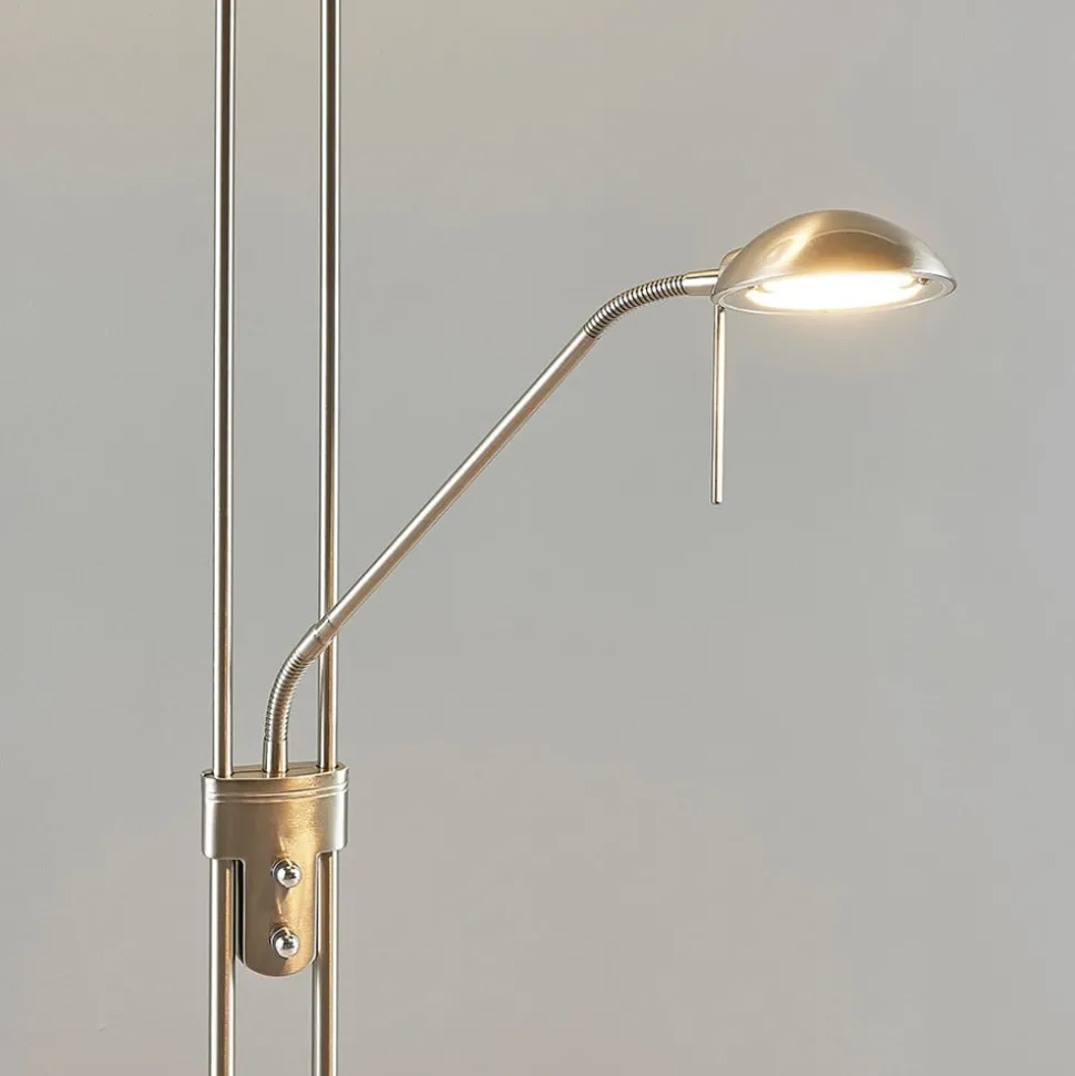 Lindby LED vloerlamp Yveta, nikkelkleurig, metaal, dimbaar