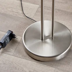 Lindby LED vloerlamp Yveta, nikkelkleurig, metaal, dimbaar