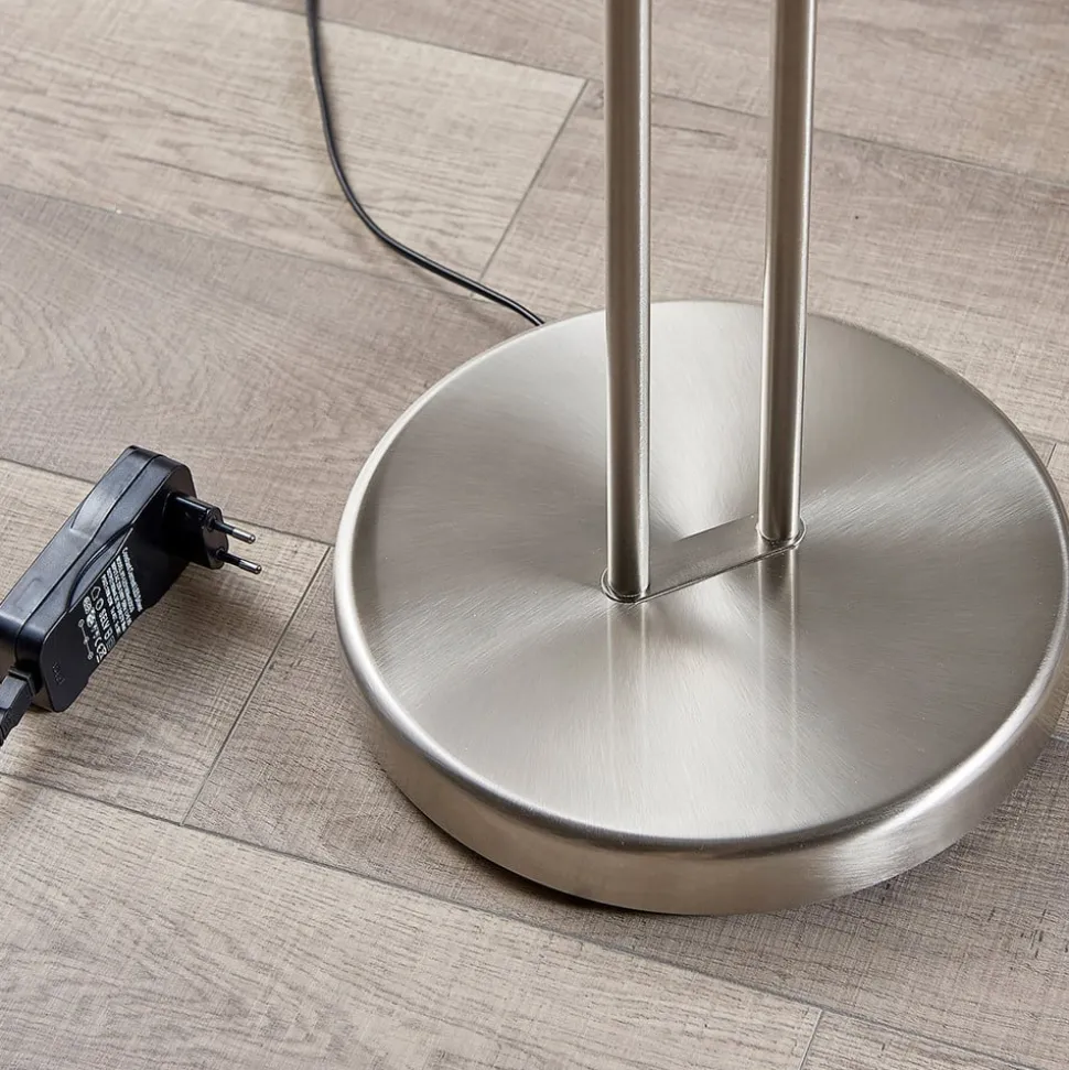 Lindby LED vloerlamp Yveta, nikkelkleurig, metaal, dimbaar