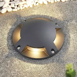 Lindby LED vloerspot Cormac, 4-lamps, Ø 21 cm, IP67