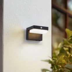 Lindby LED wandlamp Eleazar op zonne-energie, zwart, sensor, dimbaar