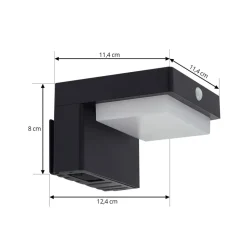 Lindby LED wandlamp Eleazar op zonne-energie, zwart, sensor, dimbaar