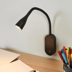 Lindby LED wandlamp Enna, 34 cm, zwart, schakelaar, USB