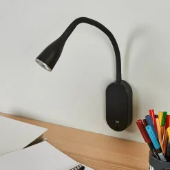 Lindby LED wandlamp Enna, 34 cm, zwart, schakelaar, USB