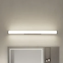 Lindby LED wandlamp Kirka, zwart, metaal, IP44, 90cm, CCT