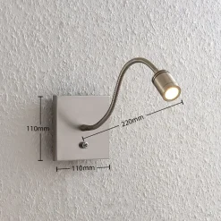 Lindby LED wandlamp Legera, 11 cm, nikkelkleurig, flexibele arm