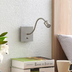 Lindby LED wandlamp Legera, 11 cm, nikkelkleurig, flexibele arm