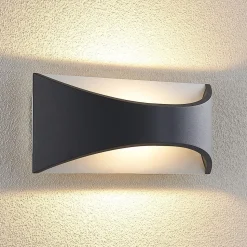 Lindby LED wandlamp Mathea, 30 cm, antraciet, aluminium, IP65