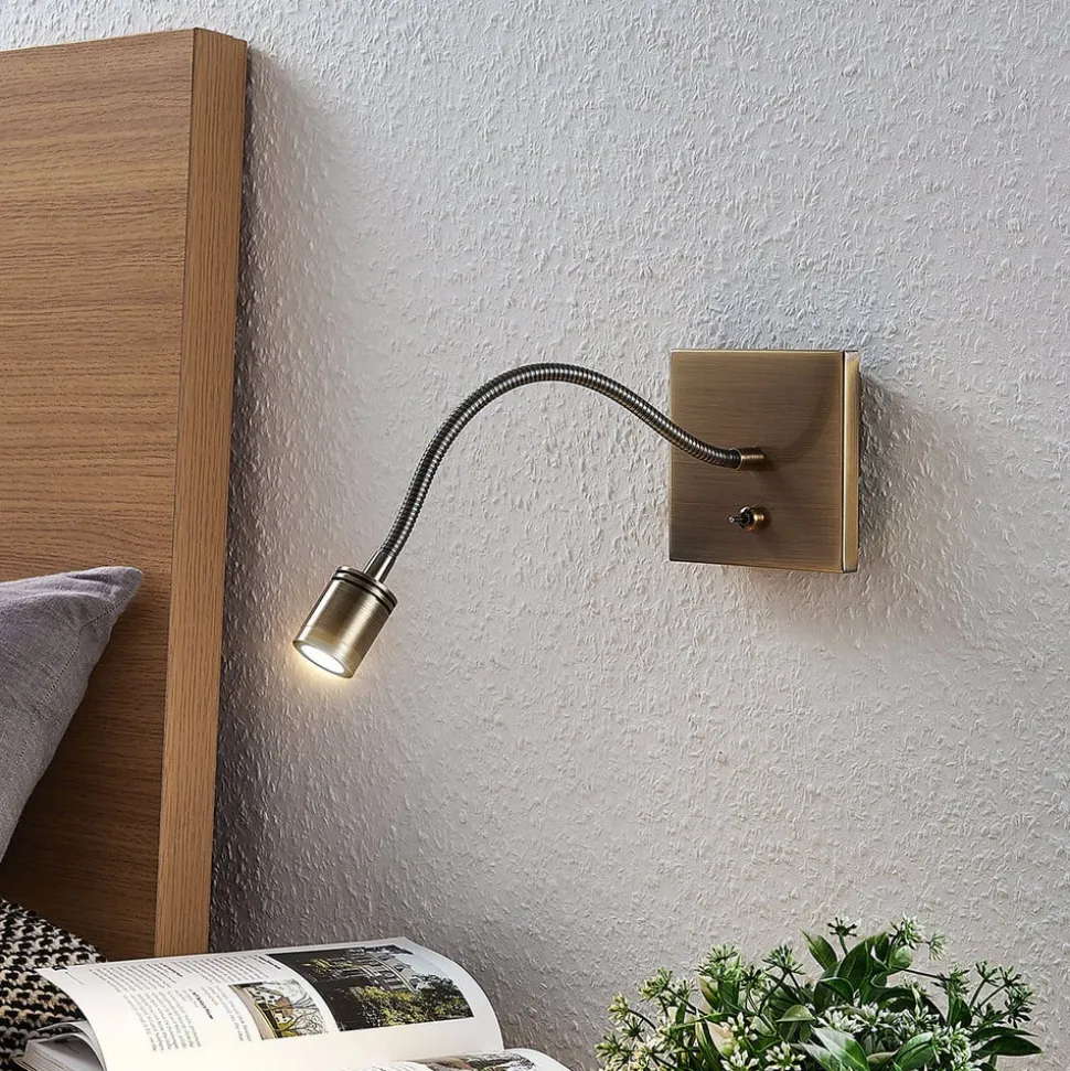 Lindby LED wandlamp Mayar, messing, metaal, leeslamp, 11cm